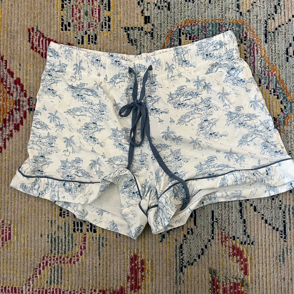 Yala Tropical Print Blue and White Lauren Piped Bamboo Sleep Shorts